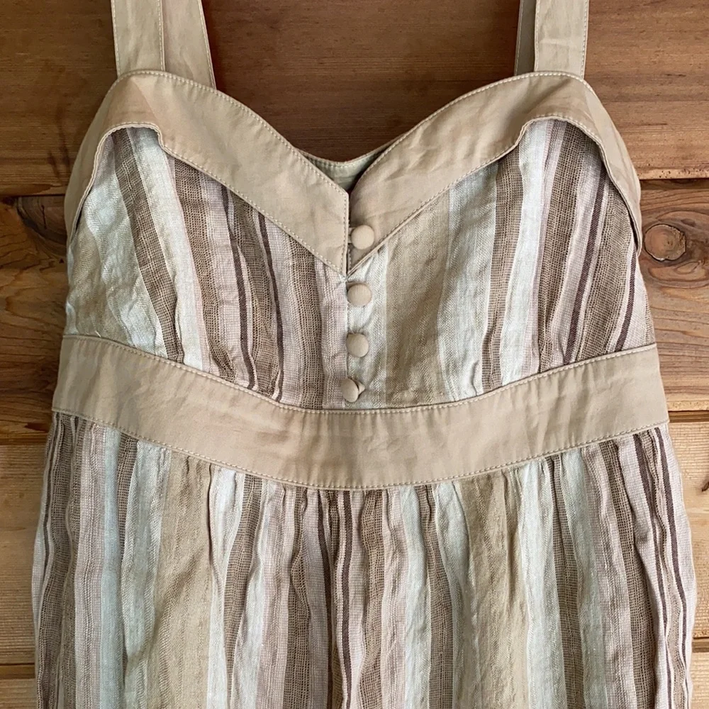 {BCBG} BCBGirls | Linen Blend Striped Sweetheart Neck Y2K Babydoll Top (S) - Picture 2 of 9